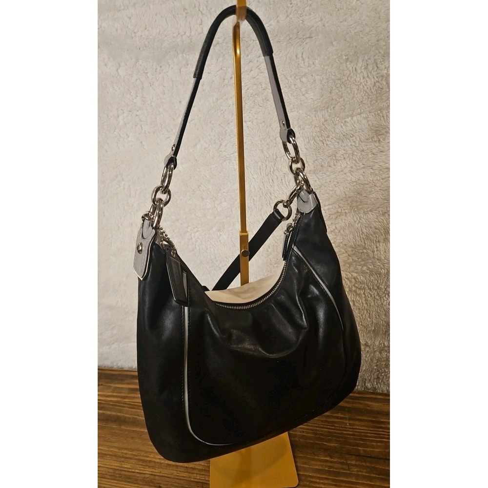 Coach Kristin Spectator Leather Hobo 2 Way Bag Convertible‎ Monochrome  Pt02 - Picture 2 of 16